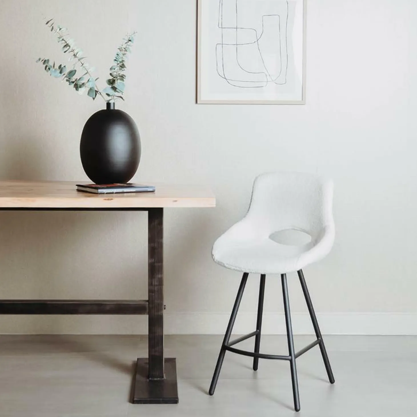 Barkruk Campo Teddy - Wit (zithoogte 65 cm) - Loft24.nl