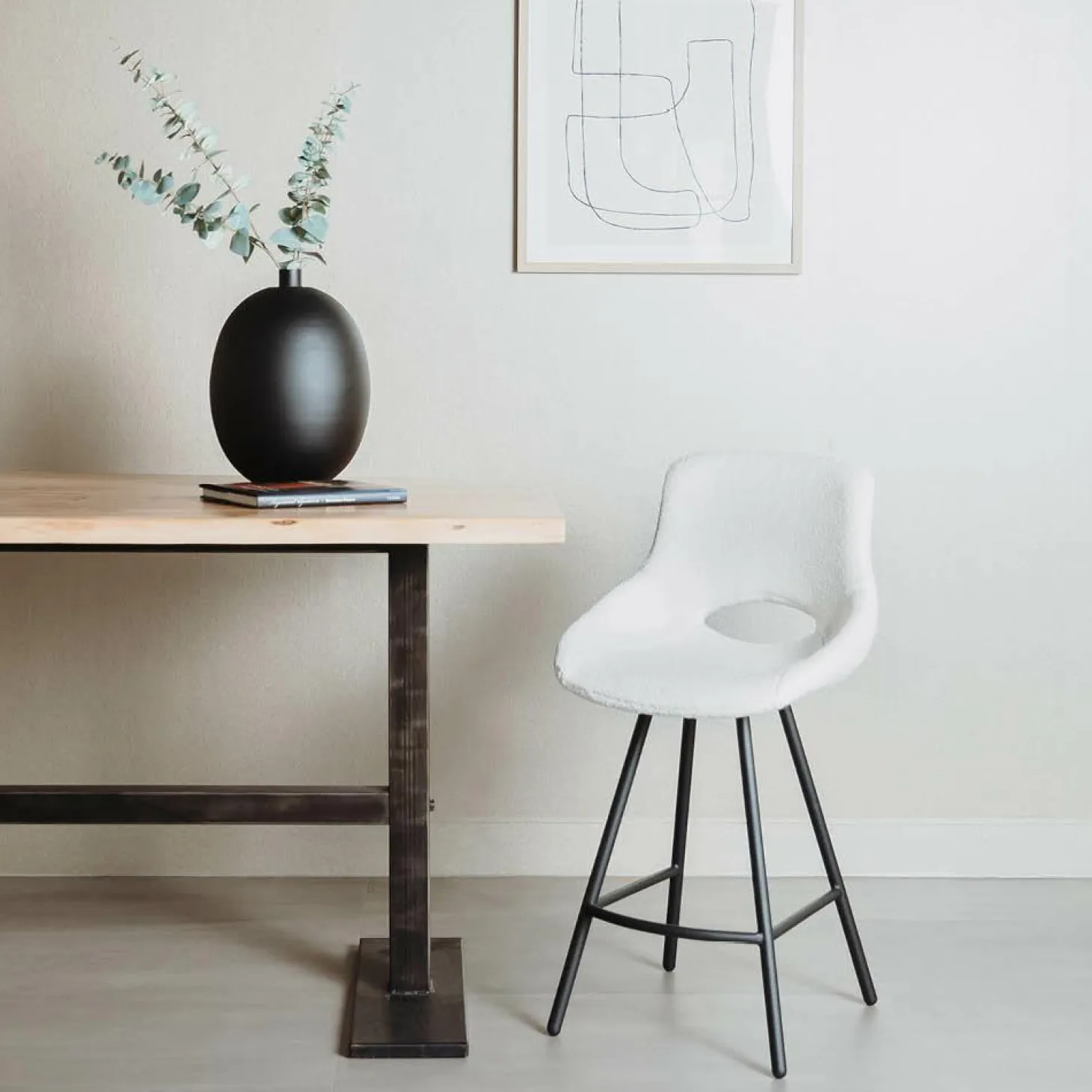 Barkruk Campo Teddy - Wit (zithoogte 65 cm) - Loft24.nl