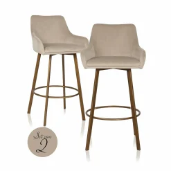 Barkruk Cressida Velvet - Khaki zithoogte 75cm - Loft24.nl