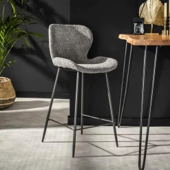 Barkruk Ronde Buis Bouclé Zandkleur (zithoogte 67 cm) - Loft24.nl