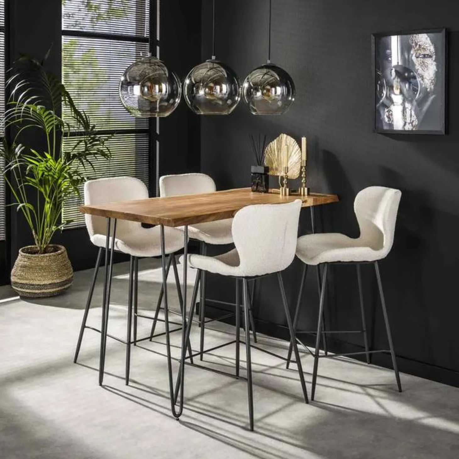 Barkruk Ronde Buis Bouclé Wit (zithoogte 67 cm) - Loft24.nl