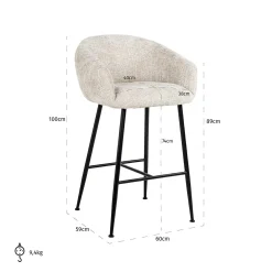 Barstoel Avanti Chenille Naturel - zithoogte 74cm - Loft24.nl