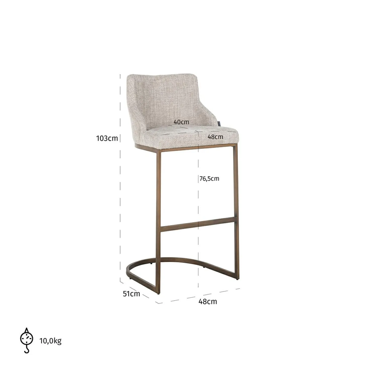 Barstoel Bolton Naturel - zithoogte 76.5cm - Loft24.nl