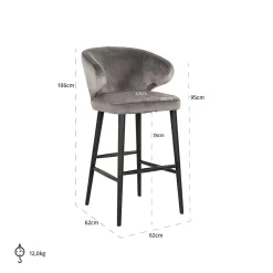 Barstoel Indigo Velvet stone - zithoogte 76cm - Loft24.nl