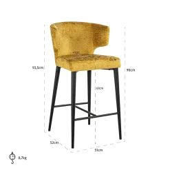 Barstoel Taylor Chenille Mosterdgeel - zithoogte 67cm - Loft24.nl