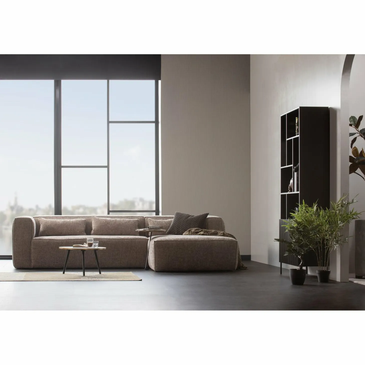 Bean hoekbank rechts grove melange stof travertin - Loft24.nl