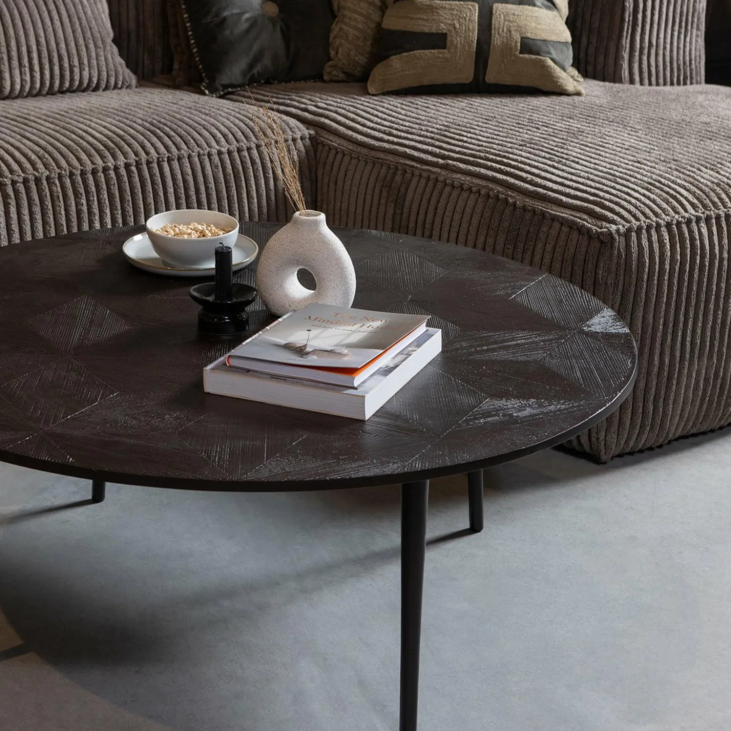 Bean hoekbank rechts grove ribstof mud - Loft24.nl