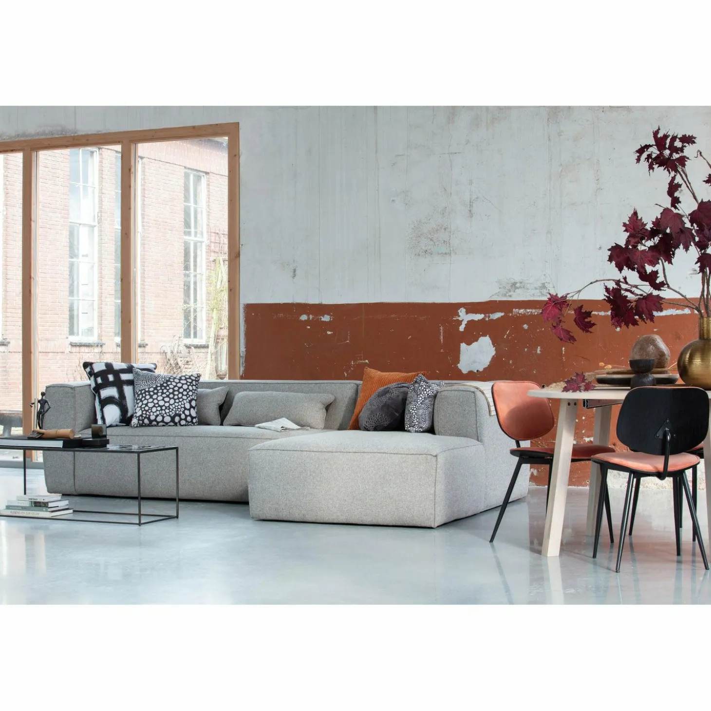 Bean hoekbank rechts incl. kussens lichtgrijs gemeleerd - Loft24.nl