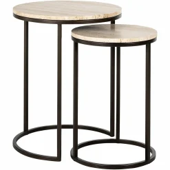Bijzettafel Avalon Travertin Ø45 cm - Set van 2 stuks - Loft24.nl