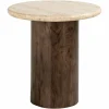 Bijzettafel Douglas Mangohout en Travertin - Ø50 cm - Loft24.nl