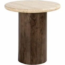 Bijzettafel Douglas Mangohout en Travertin - Ø50 cm - Loft24.nl