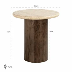 Bijzettafel Douglas Mangohout en Travertin - Ø50 cm - Loft24.nl