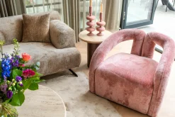 Bijzettafel Douglas Mangohout en Travertin - Ø50 cm - Loft24.nl