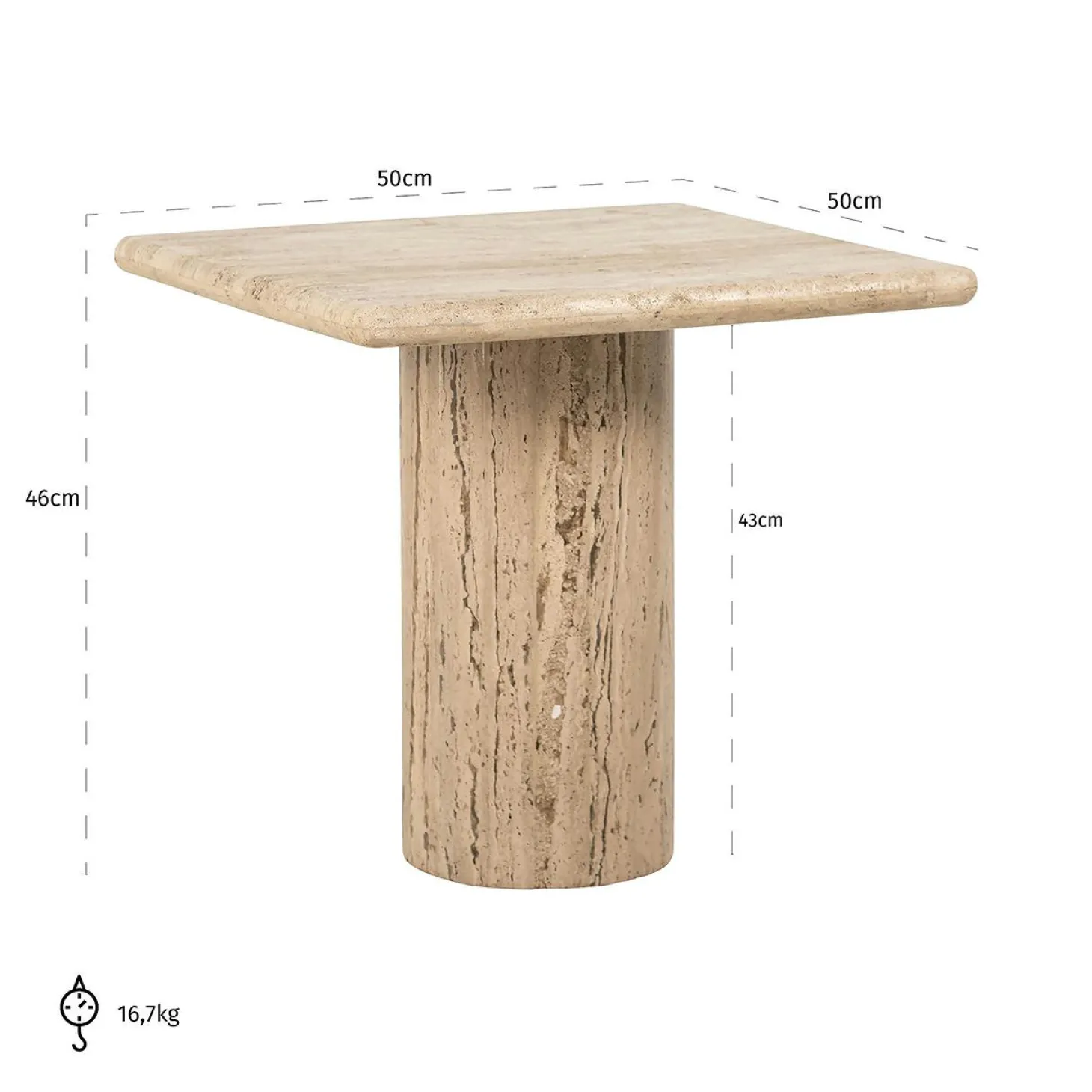 Bijzettafel Hampton Travertin - 50 x 50 cm - Loft24.nl