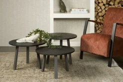 Bijzettafel Lazio Teakhout set van 3 stuks - zwart - Loft24.nl