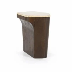 Bijzettafel Luna Mangohout en Travertin 50 x 40 cm - Loft24.nl