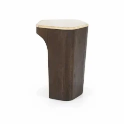 Bijzettafel Luna Mangohout en Travertin 50 x 40 cm - Loft24.nl
