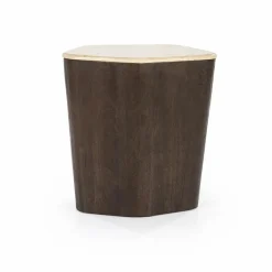 Bijzettafel Luna Mangohout en Travertin 50 x 40 cm - Loft24.nl