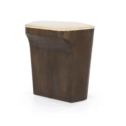 Bijzettafel Luna Mangohout en Travertin 50 x 40 cm - Loft24.nl