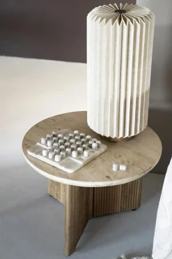 Bijzettafel Sara Mangohout en Travertin 60 x 60 cm - Loft24.nl