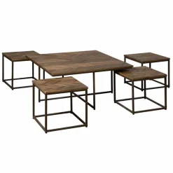 Bijzettafel Via Teakhout set van 5 stuks - grey - Loft24.nl