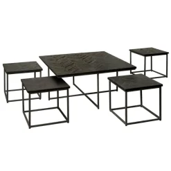 Bijzettafel Via Teakhout set van 5 stuks - zwart - Loft24.nl