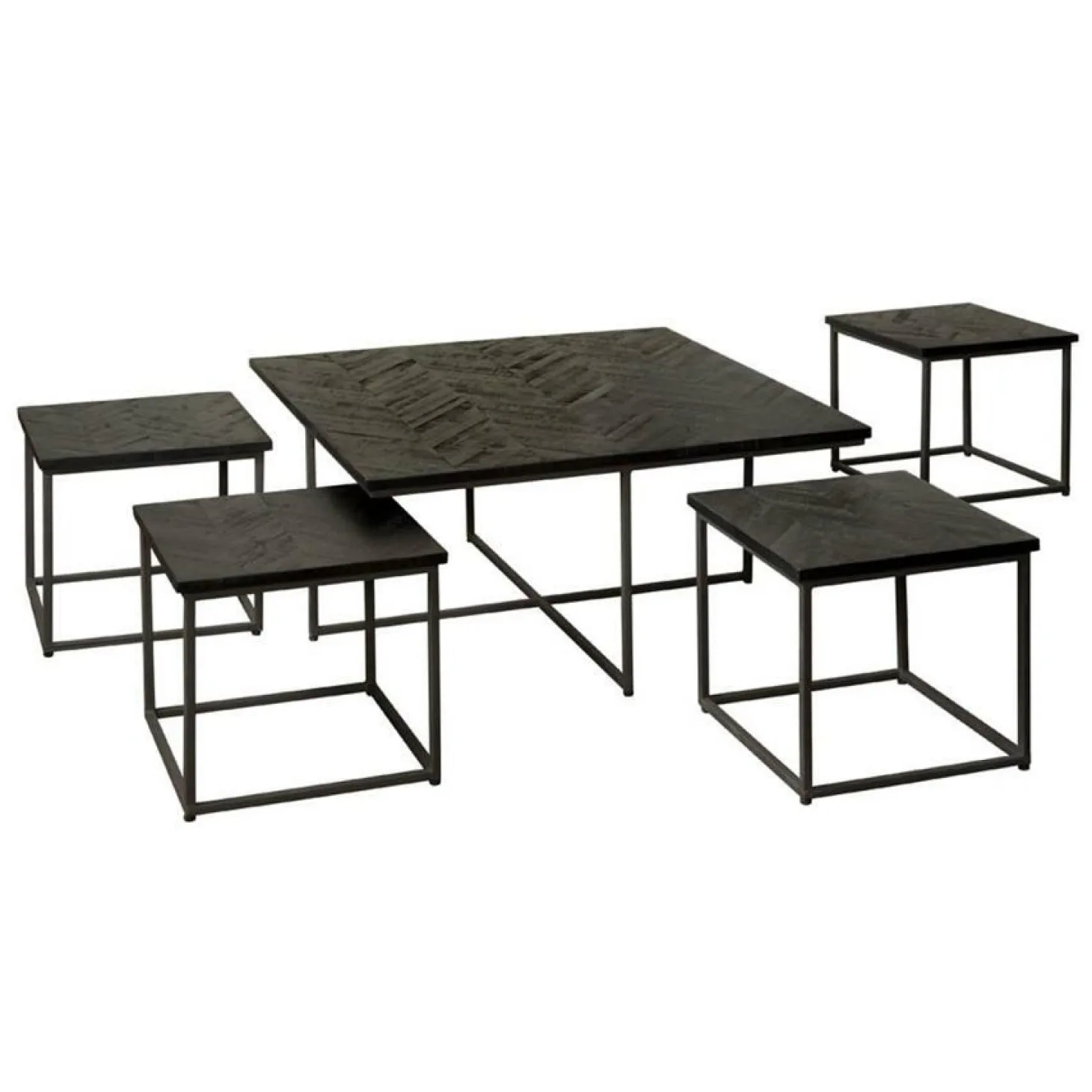 Bijzettafel Via Teakhout set van 5 stuks - zwart - Loft24.nl