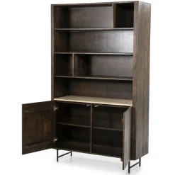Boekenkast Lio Mangohout Travertin 120x220cm - bruin - Loft24.nl
