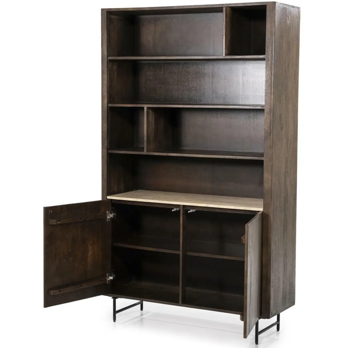 Boekenkast Lio Mangohout Travertin 120x220cm - bruin - Loft24.nl
