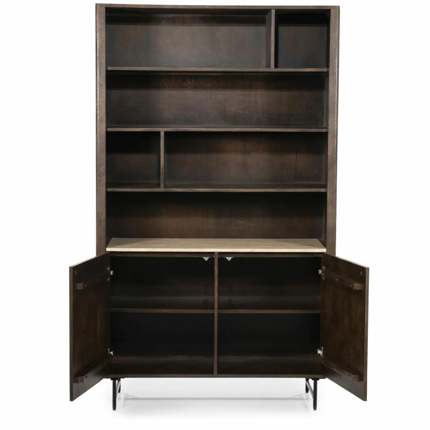 Boekenkast Lio Mangohout Travertin 120x220cm - bruin - Loft24.nl