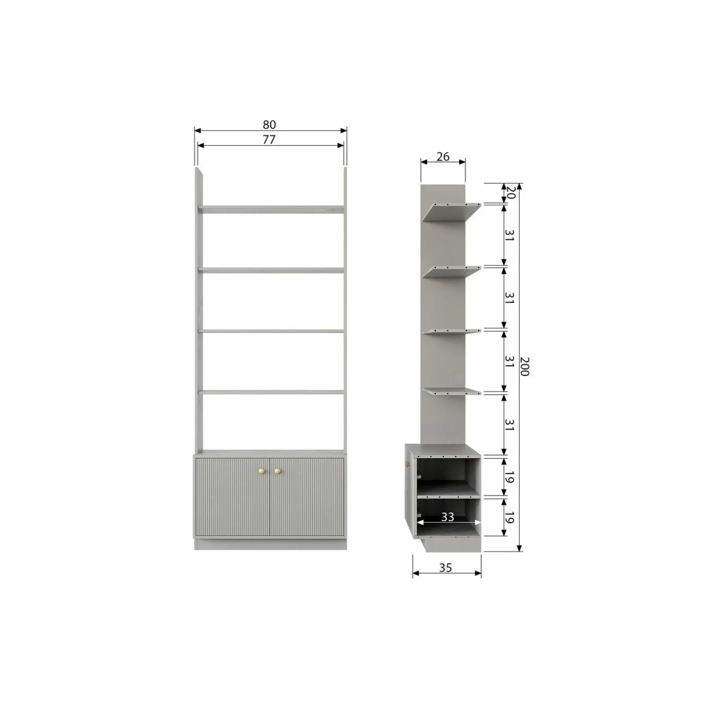 Boekenkast Madu Grenenhout 200 x 80cm - Loft24.nl