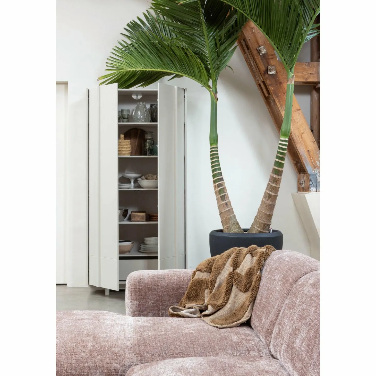 Cloud hoekbank rechts geweven chenille taupe/roze - Loft24.nl