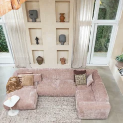 Cloud hoekbank rechts geweven chenille taupe/roze - Loft24.nl