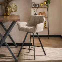 Draaibare Barstoel Raster Bouclé - Zandkleur - Loft24.nl