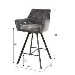 Draaibare Barstoel Raster Velvet - Antraciet - Loft24.nl