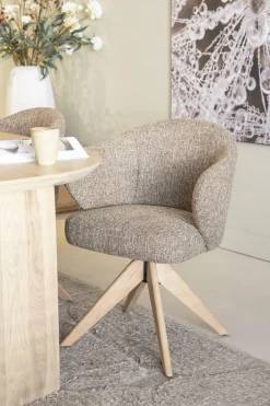 Draaibare Eetkamerstoel Connor Eiken onderstel kleur Beige - Loft24.nl