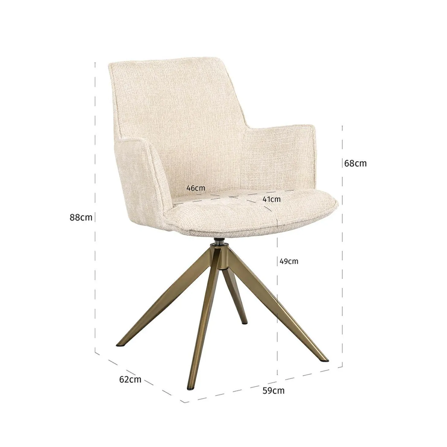 Draaibare Eetkamerstoel Dakota Met armleuning Chenille kleur Beige - Loft24.nl