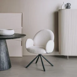 Draaibare Eetkamerstoel Imola Bouclé - Wit - Loft24.nl