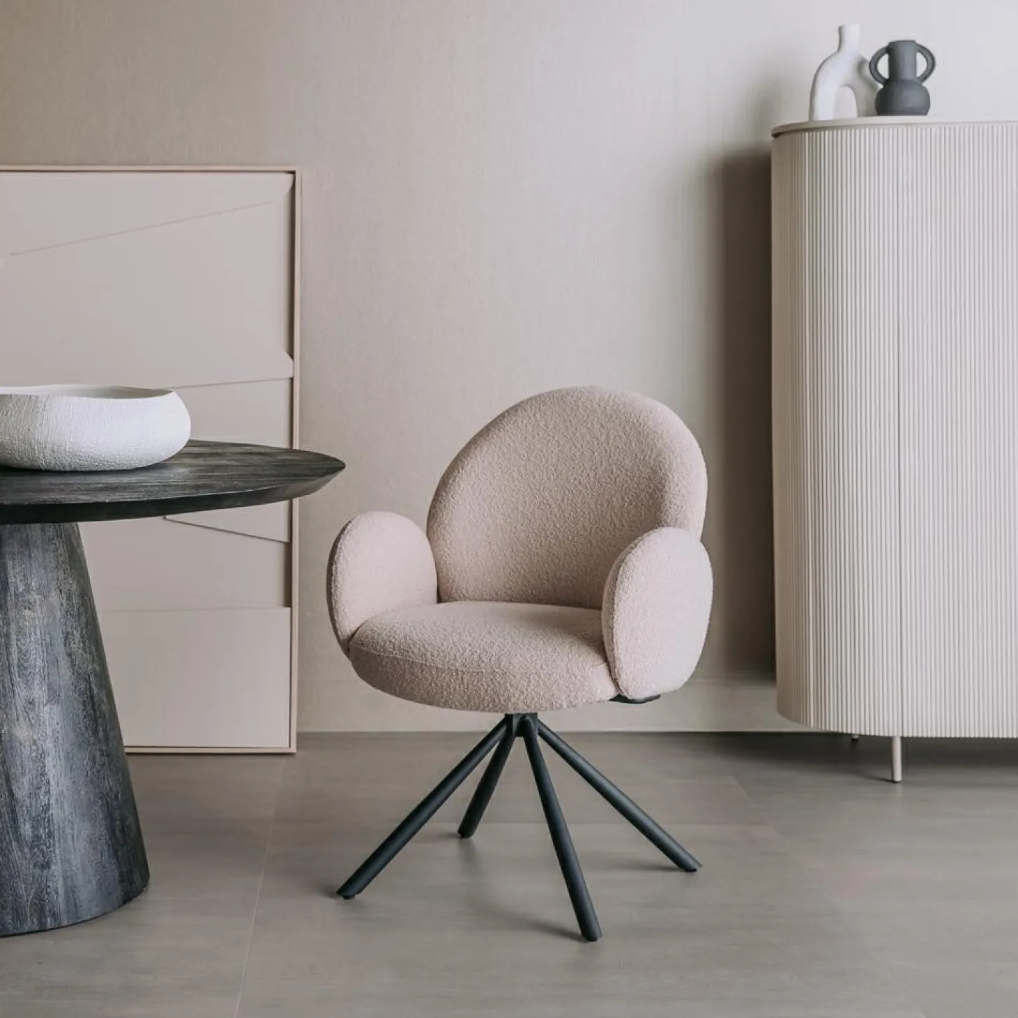 Draaibare Eetkamerstoel Imola Bouclé - Beige - Loft24.nl
