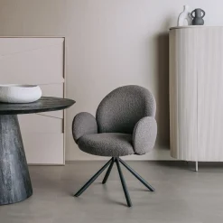 Draaibare Eetkamerstoel Imola Bouclé - Antraciet - Loft24.nl