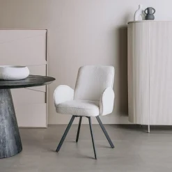 Draaibare Eetkamerstoel Livo Bouclé - Wit - Loft24.nl