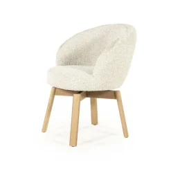 Draaibare Eetkamerstoel Livia Bouclé en eikenhout - Beige - Loft24.nl