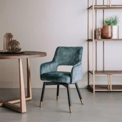 Draaibare Eetkamerstoel Lenno Velvet - Blauw - Loft24.nl