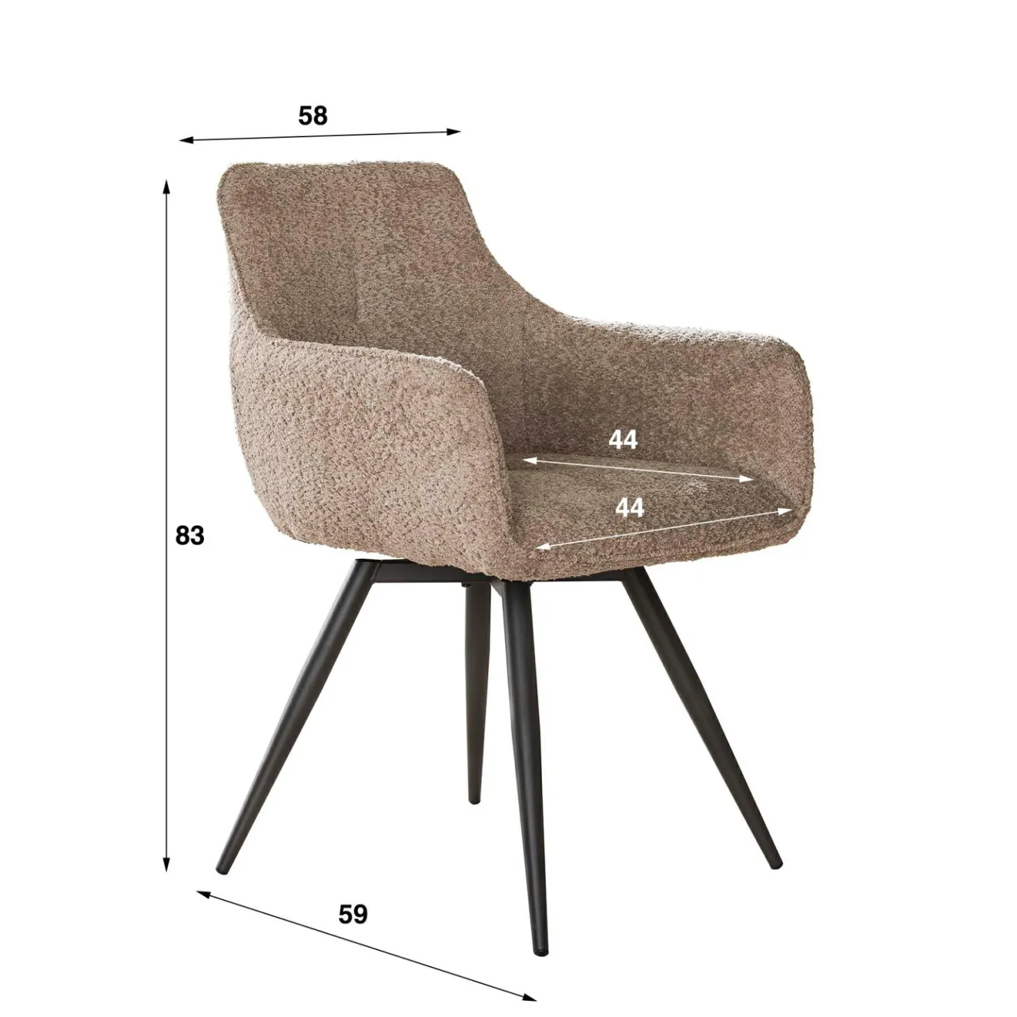 Draaibare Eetkamerstoel Lara - Bouclé Zand - Loft24.nl