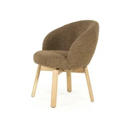 Draaibare Eetkamerstoel Livia Bouclé en eikenhout - Bruin - Loft24.nl