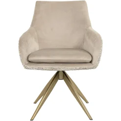 Draaibare Eetkamerstoel Lisonne Velvet en stof kleur Khaki/Naturel - Loft24.nl