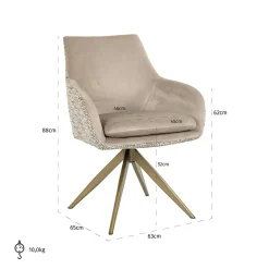 Draaibare Eetkamerstoel Lisonne Velvet en stof kleur Khaki/Naturel - Loft24.nl