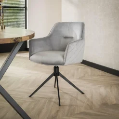 Draaibare Eetkamerstoel Pull - Zilver Velours - Loft24.nl
