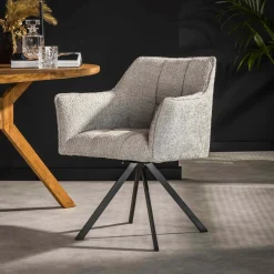 Draaibare Eetkamerstoel Raster - Bouclé Zilver - Loft24.nl