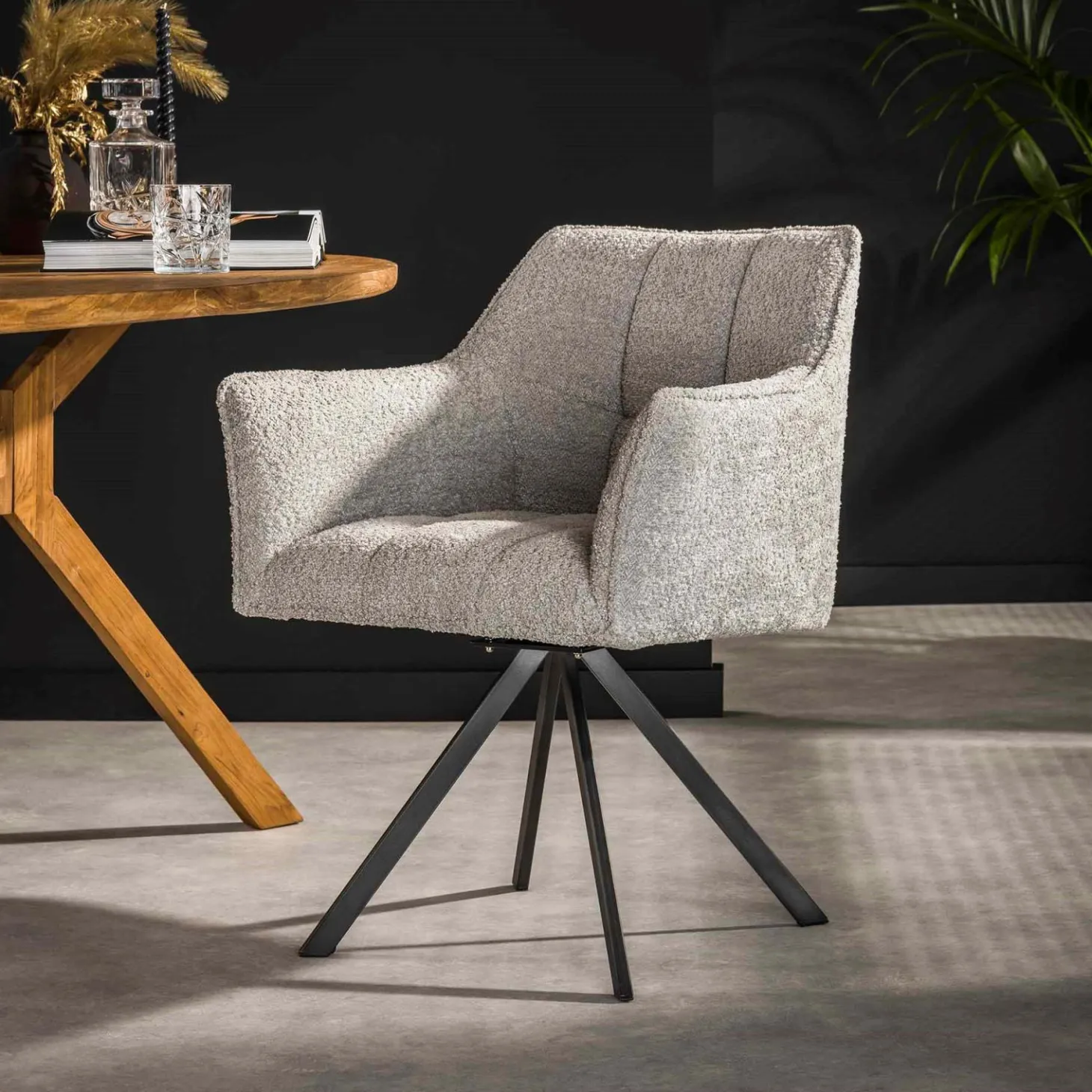 Draaibare Eetkamerstoel Raster - Bouclé Zilver - Loft24.nl